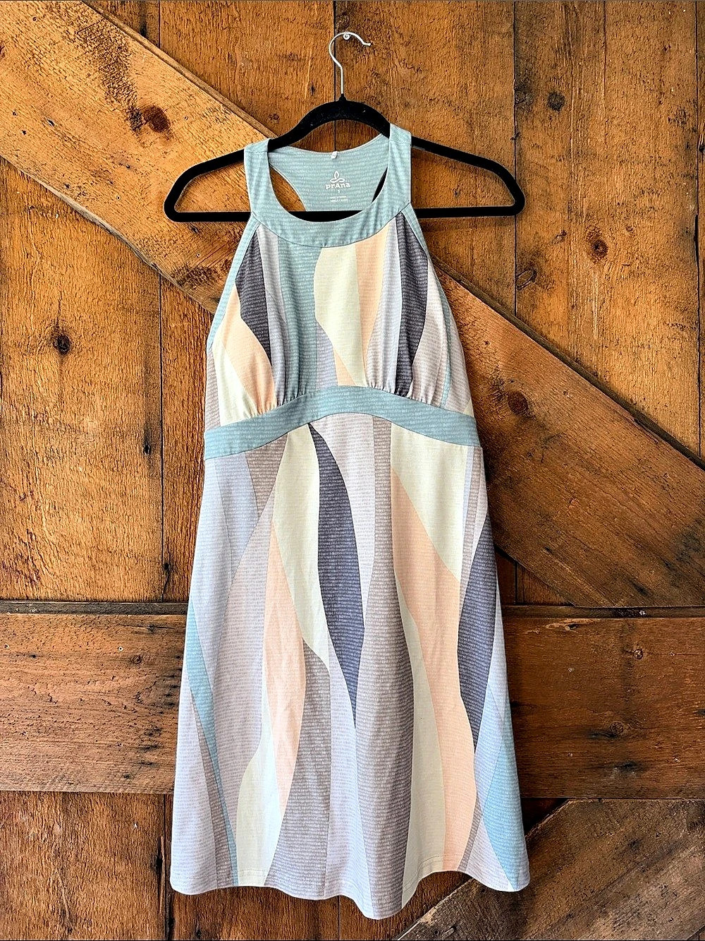 prAna Quinn Dress Geometric Maxi Dress Blue Multicolor Small Racerback Bra